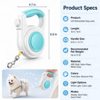 Boneroshop Rechargeable Light-Up Retractable Dog Leash for Night Walks - Helps Small Dogs Stay Visible & Easy to Control