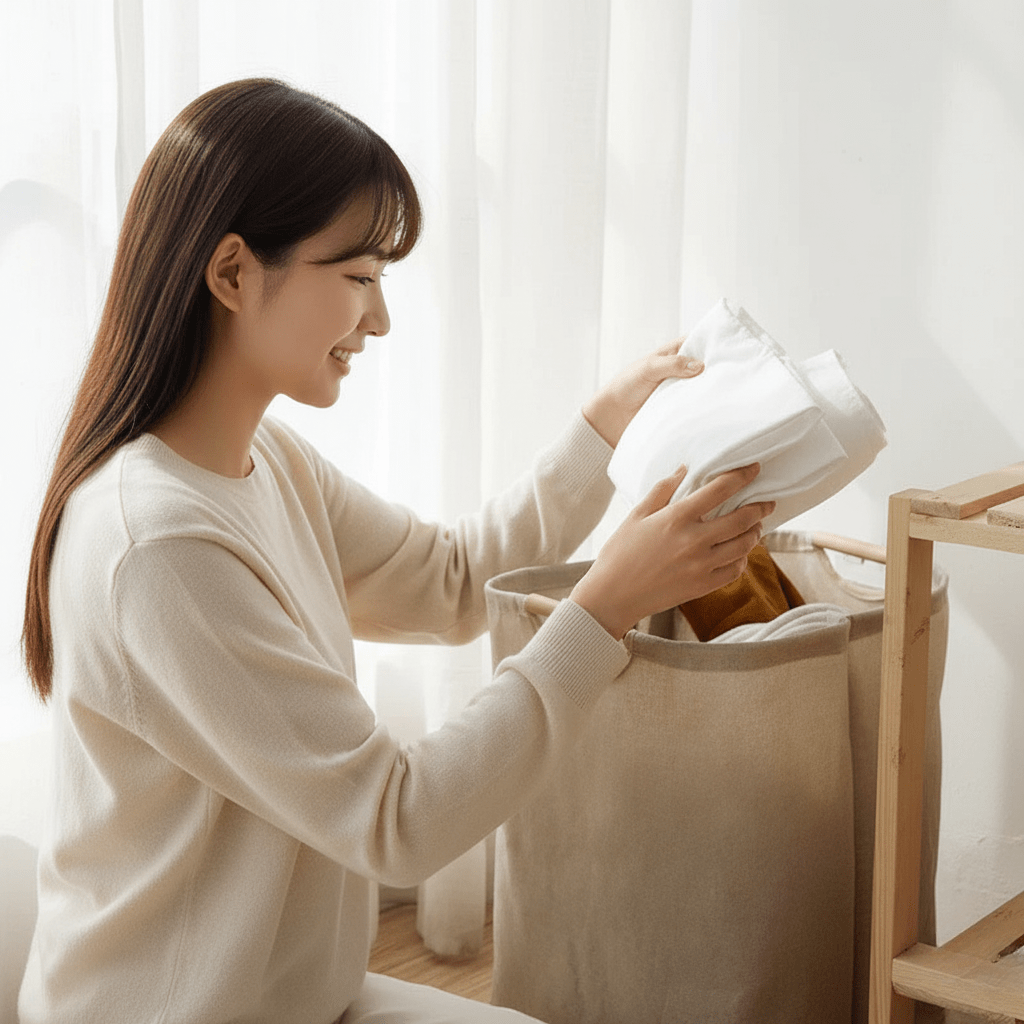 LuxeFold Hamper – Elegant Cotton-Linen Laundry Organiser