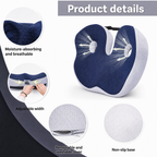 Memory foam seat cushion, ergonomic chair cushion with coccyx cut-out, washable cover and non-slip base, 43 x 36 x 8 cm