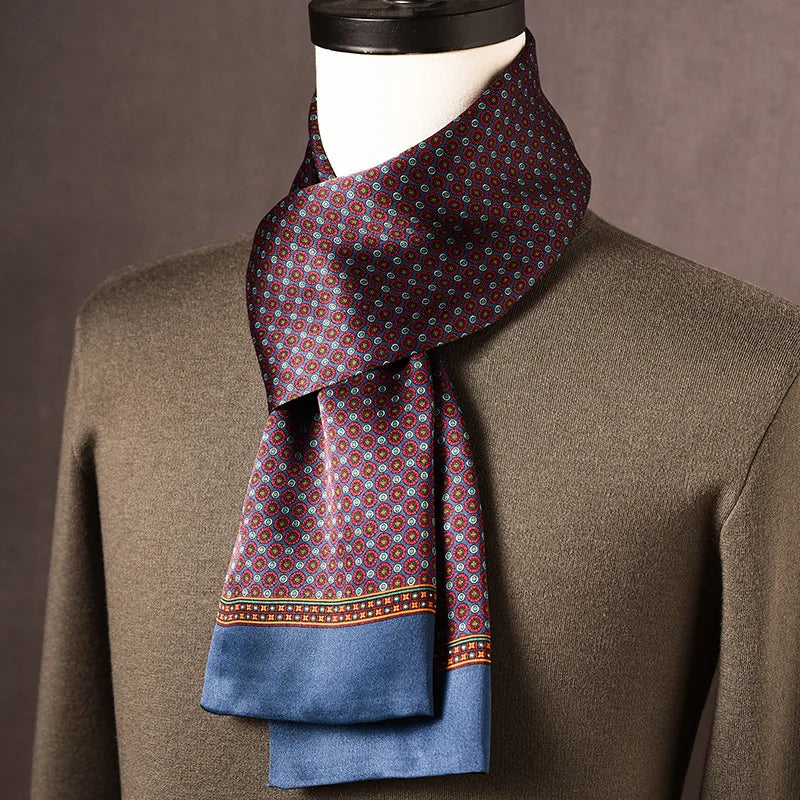 Men's 100% Mulberry Silk Scarf, Double Layer, Polka Dot Pattern, 160 cm