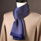 Men's 100% Mulberry Silk Scarf, Double Layer, Polka Dot Pattern, 160 cm