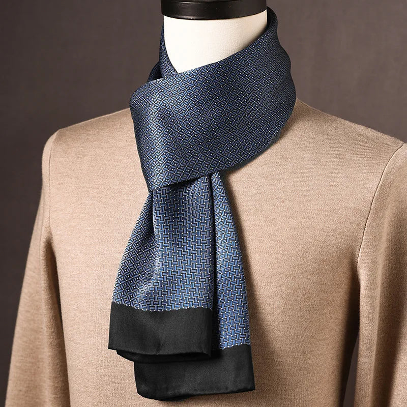 Men's 100% Mulberry Silk Scarf, Double Layer, Polka Dot Pattern, 160 cm
