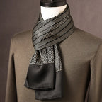 Men's 100% Mulberry Silk Scarf, Double Layer, Polka Dot Pattern, 160 cm