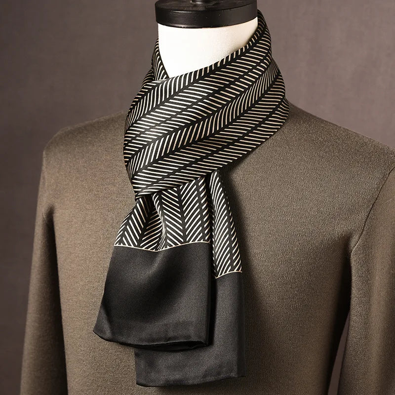 Men's 100% Mulberry Silk Scarf, Double Layer, Polka Dot Pattern, 160 cm