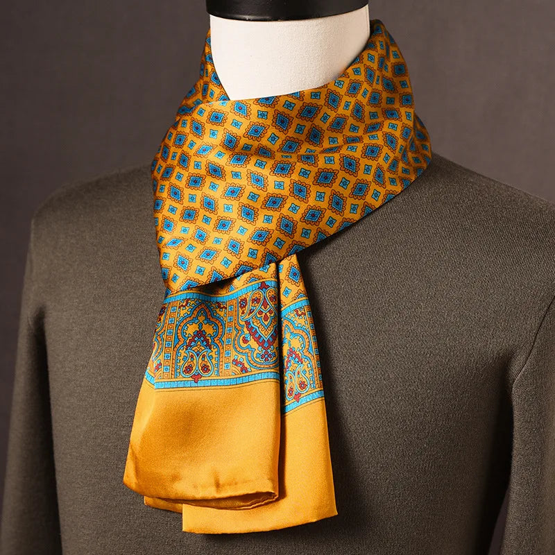 Men's 100% Mulberry Silk Scarf, Double Layer, Polka Dot Pattern, 160 cm