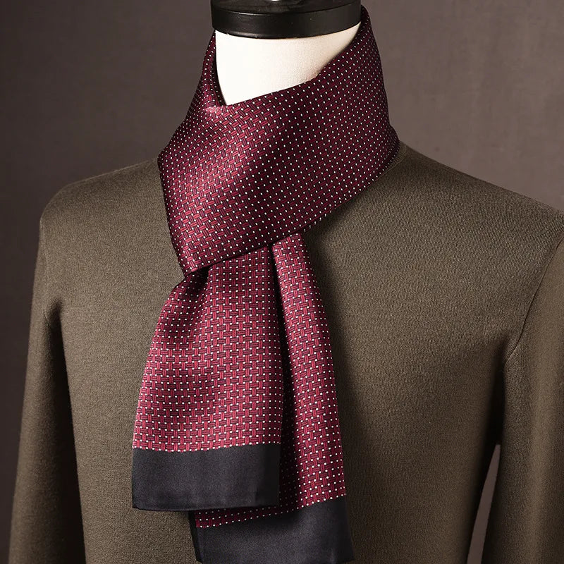 Men's 100% Mulberry Silk Scarf, Double Layer, Polka Dot Pattern, 160 cm