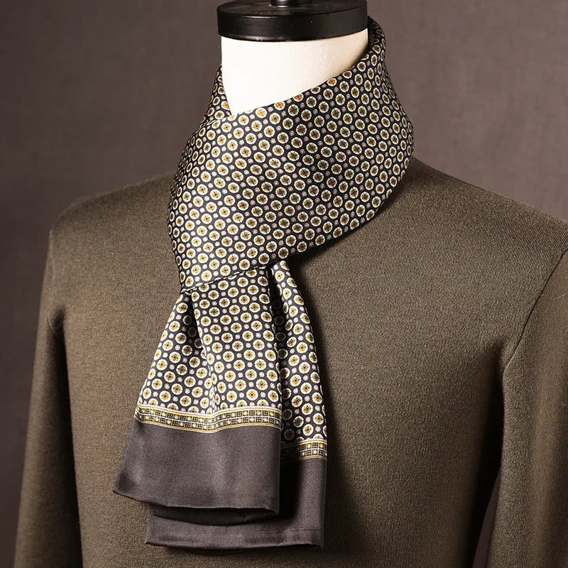 Men's 100% Mulberry Silk Scarf, Double Layer, Polka Dot Pattern, 160 cm