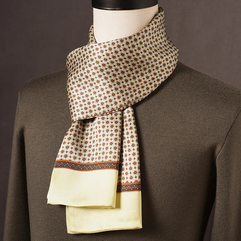 Men's 100% Mulberry Silk Scarf, Double Layer, Polka Dot Pattern, 160 cm