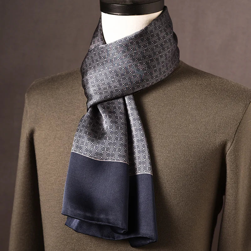 Men's 100% Mulberry Silk Scarf, Double Layer, Polka Dot Pattern, 160 cm