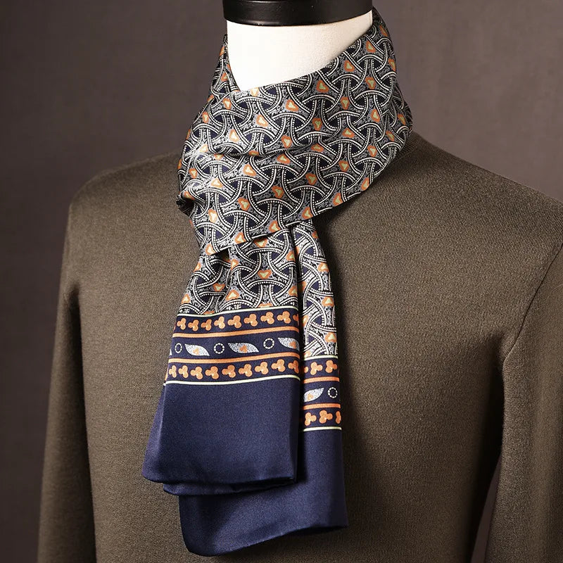 Men's 100% Mulberry Silk Scarf, Double Layer, Polka Dot Pattern, 160 cm
