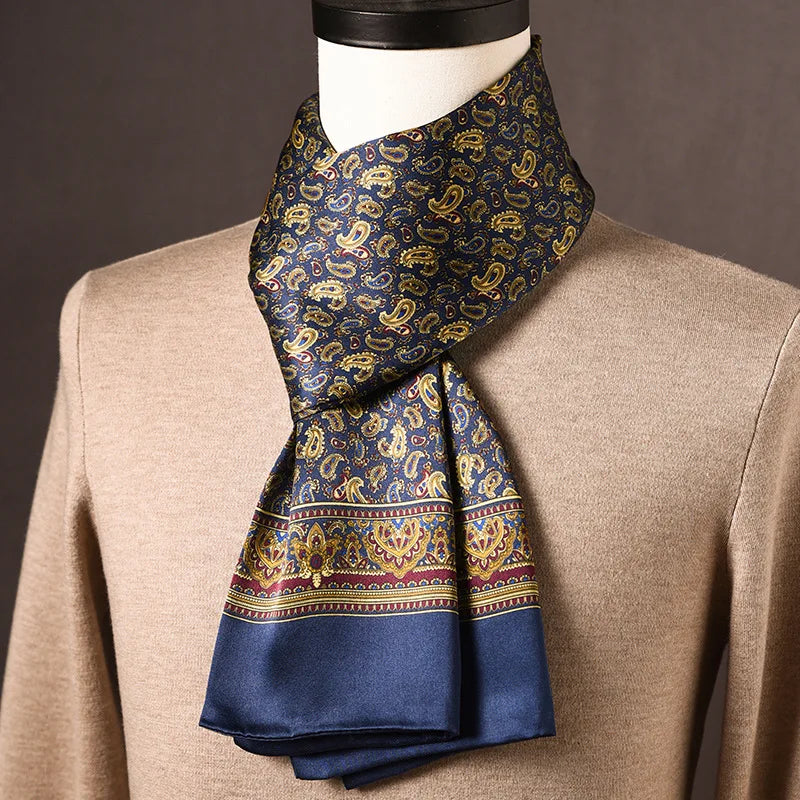 Men's 100% Mulberry Silk Scarf, Double Layer, Polka Dot Pattern, 160 cm