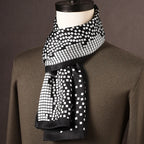 Men's 100% Mulberry Silk Scarf, Double Layer, Polka Dot Pattern, 160 cm