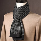 Men's 100% Mulberry Silk Scarf, Double Layer, Polka Dot Pattern, 160 cm