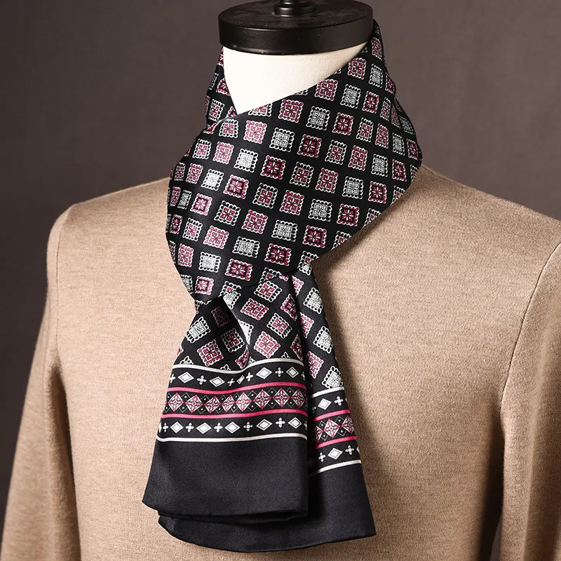 Men's 100% Mulberry Silk Scarf, Double Layer, Polka Dot Pattern, 160 cm
