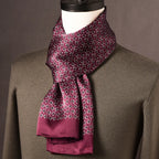 Men's 100% Mulberry Silk Scarf, Double Layer, Polka Dot Pattern, 160 cm