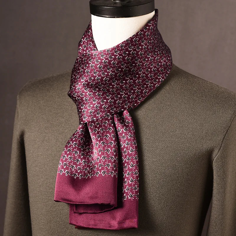 Men's 100% Mulberry Silk Scarf, Double Layer, Polka Dot Pattern, 160 cm