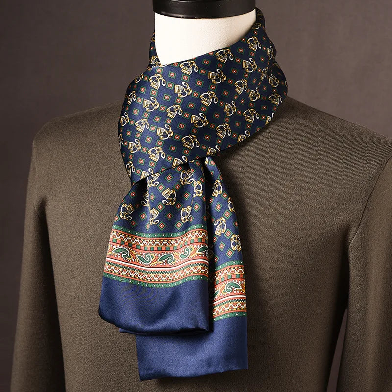 Men's 100% Mulberry Silk Scarf, Double Layer, Polka Dot Pattern, 160 cm