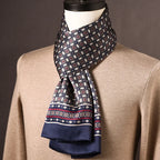 Men's 100% Mulberry Silk Scarf, Double Layer, Polka Dot Pattern, 160 cm