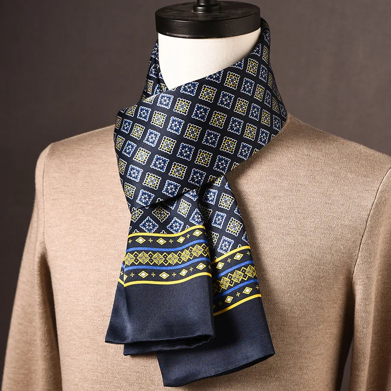 Men's 100% Mulberry Silk Scarf, Double Layer, Polka Dot Pattern, 160 cm