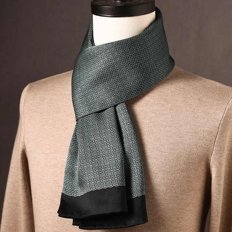 Men's 100% Mulberry Silk Scarf, Double Layer, Polka Dot Pattern, 160 cm