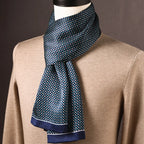 Men's 100% Mulberry Silk Scarf, Double Layer, Polka Dot Pattern, 160 cm