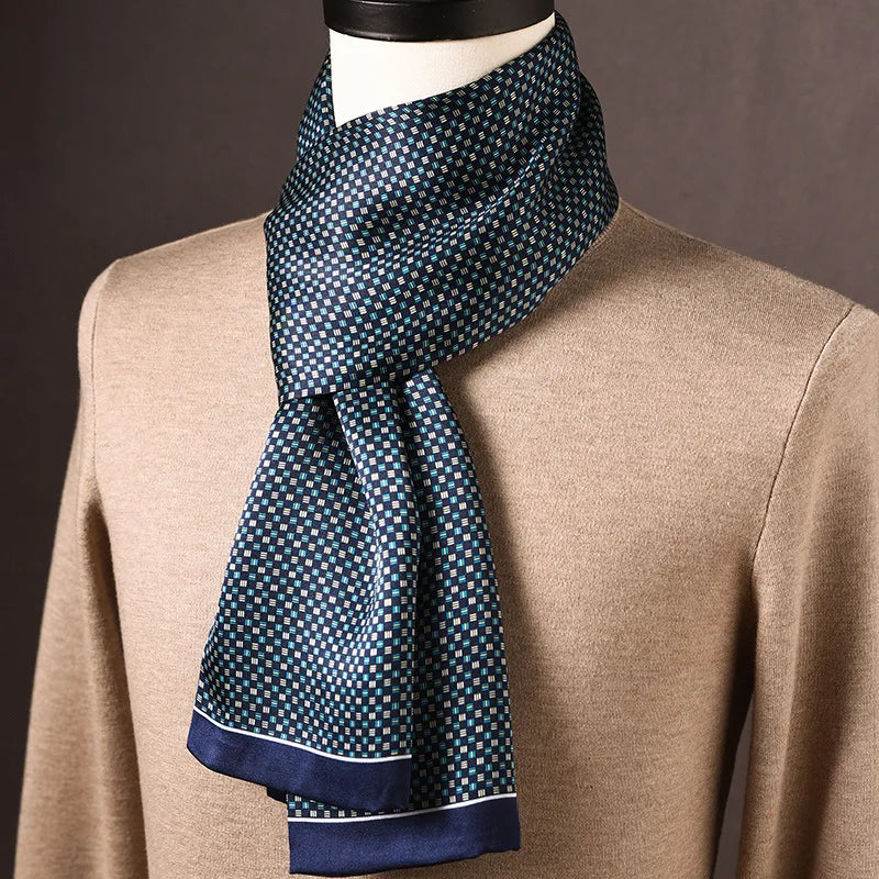 Men's 100% Mulberry Silk Scarf, Double Layer, Polka Dot Pattern, 160 cm