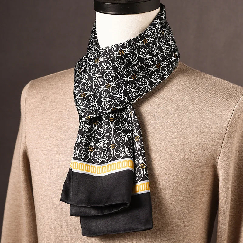Men's 100% Mulberry Silk Scarf, Double Layer, Polka Dot Pattern, 160 cm