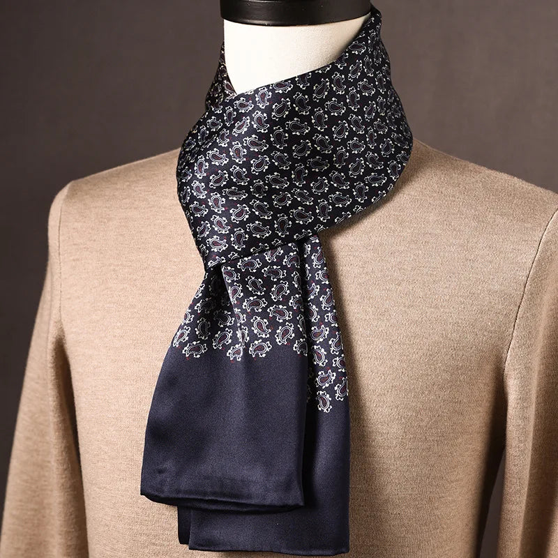 Men's 100% Mulberry Silk Scarf, Double Layer, Polka Dot Pattern, 160 cm