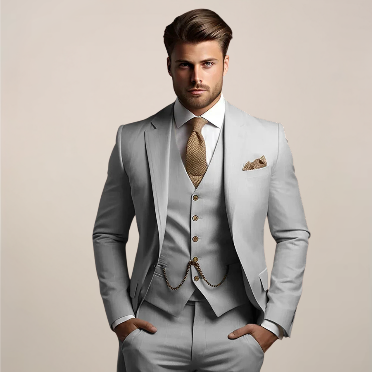 Men's Breathable Three-Piece Wedding Suit – Tailored Spring Formal Wear