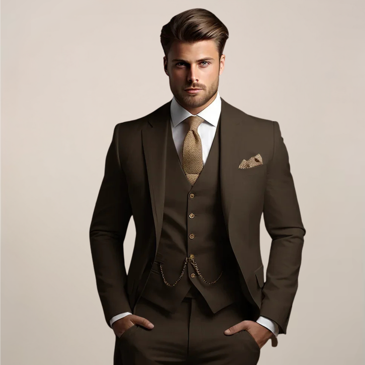 Men's Breathable Three-Piece Wedding Suit – Tailored Spring Formal Wear