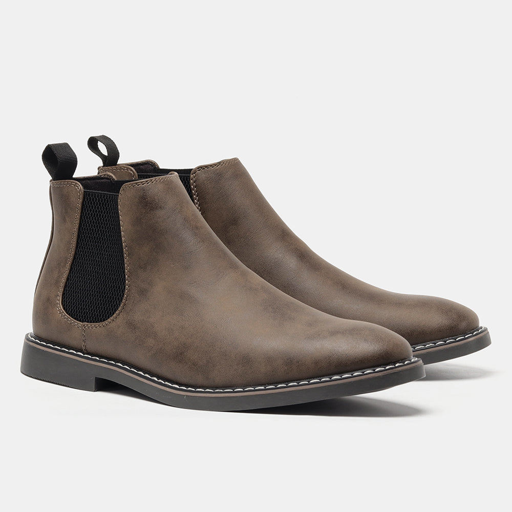 Men's Chelsea boots with side elastics and pull tab, contrast-stitched sole, 3 colours or 3-pair set, sizes US 6–12