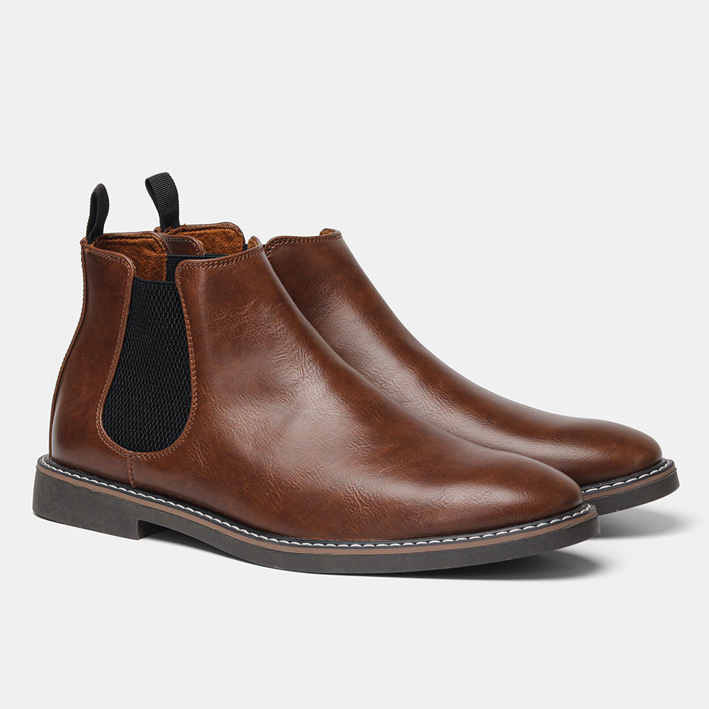 Men's Chelsea boots with side elastics and pull tab, contrast-stitched sole, 3 colours or 3-pair set, sizes US 6–12