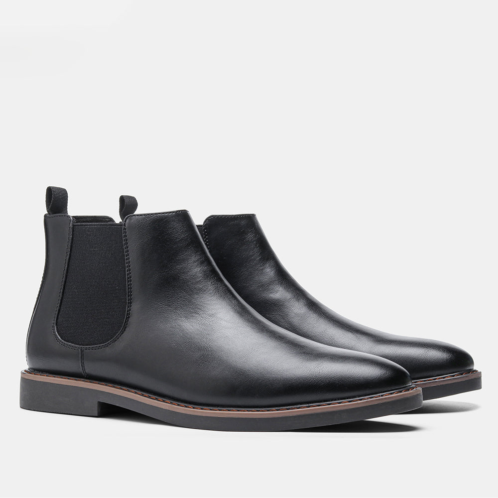 Men's Chelsea boots with side elastics and pull tab, contrast-stitched sole, 3 colours or 3-pair set, sizes US 6–12