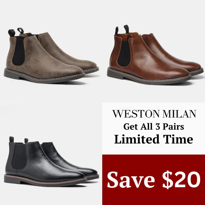 Men's Chelsea boots with side elastics and pull tab, contrast-stitched sole, 3 colours or 3-pair set, sizes US 6–12