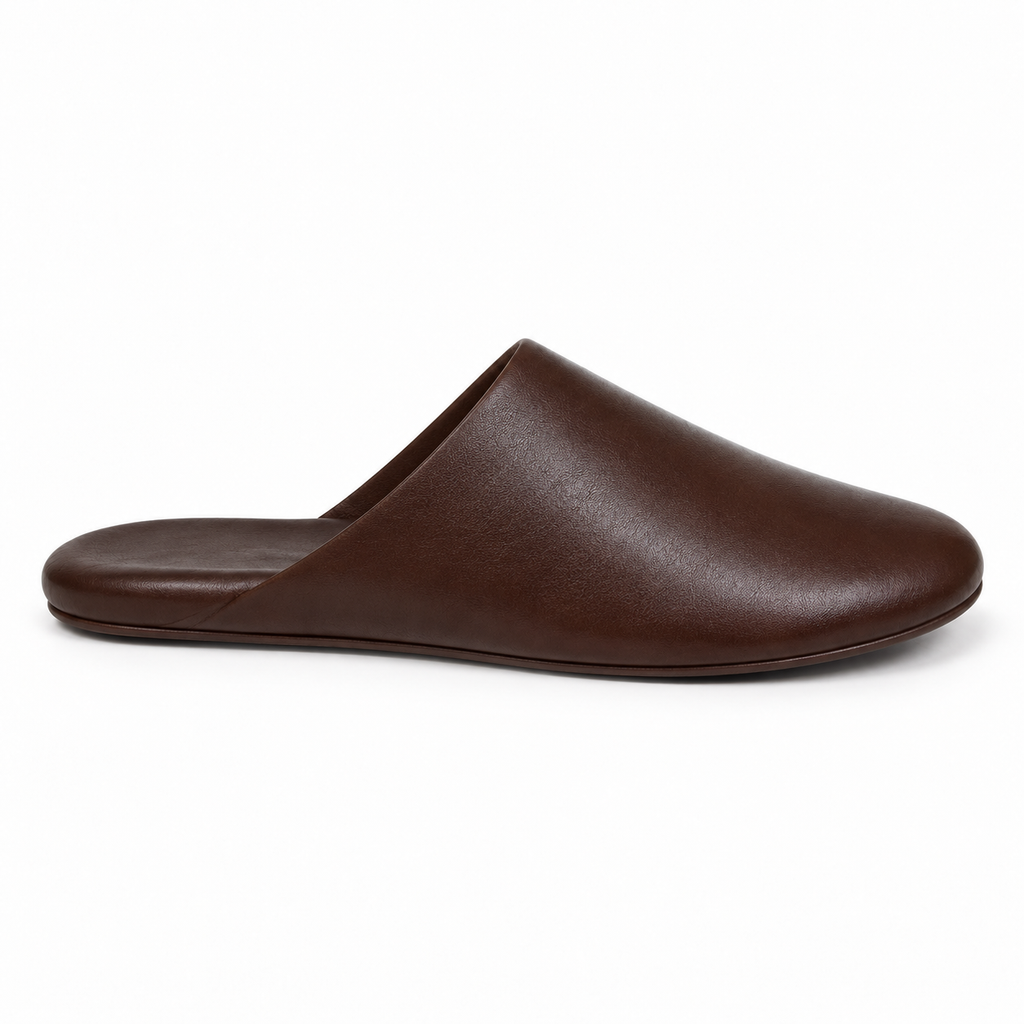 Men's dark brown slip-on slippers with firm sole