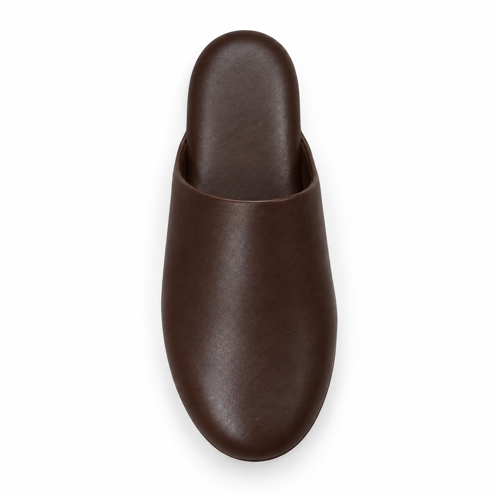 Men's dark brown slip-on slippers with firm sole