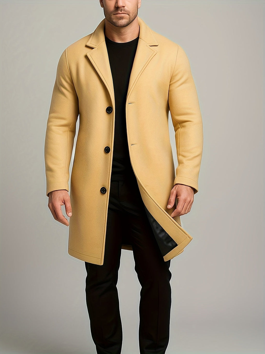 Men's Mid-Length Tweed Overcoat