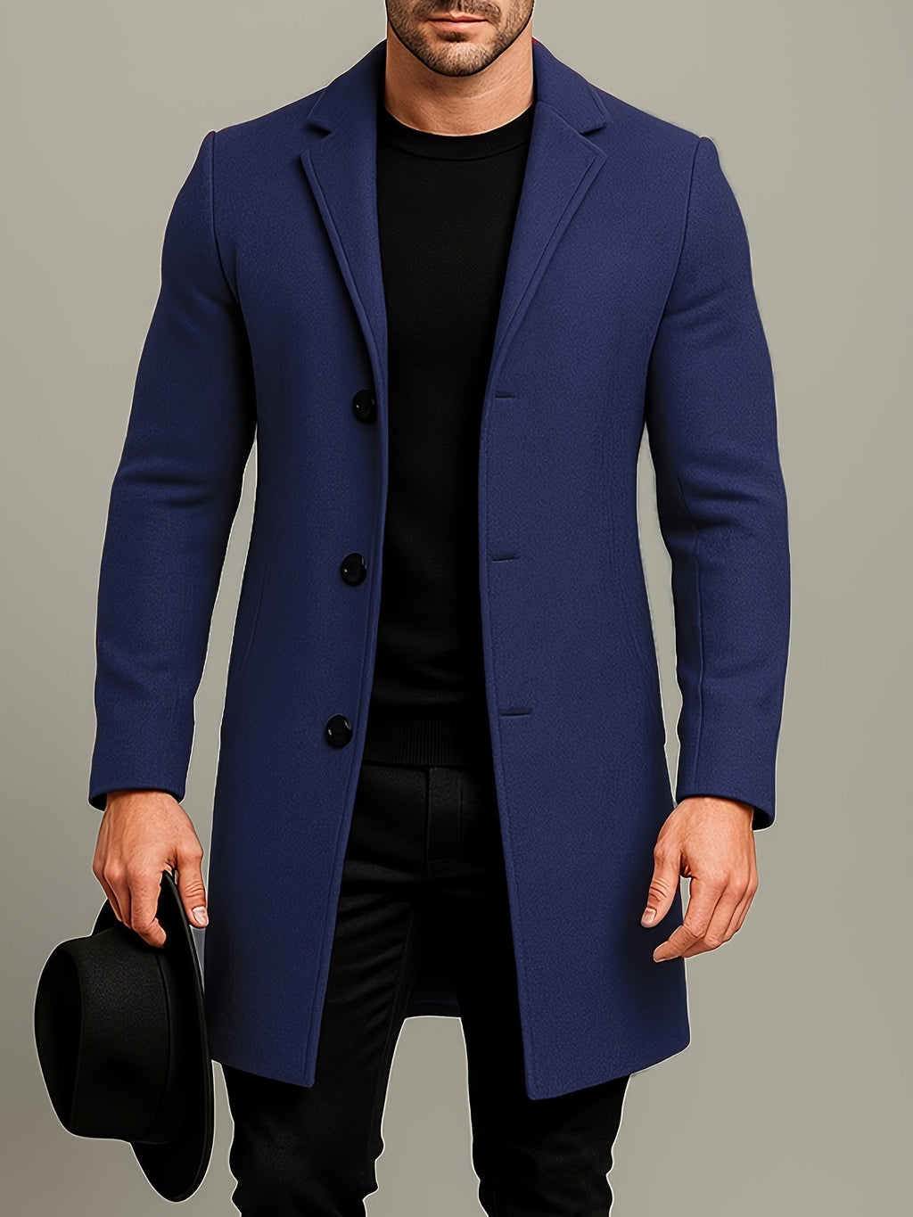 Men's Mid-Length Tweed Overcoat