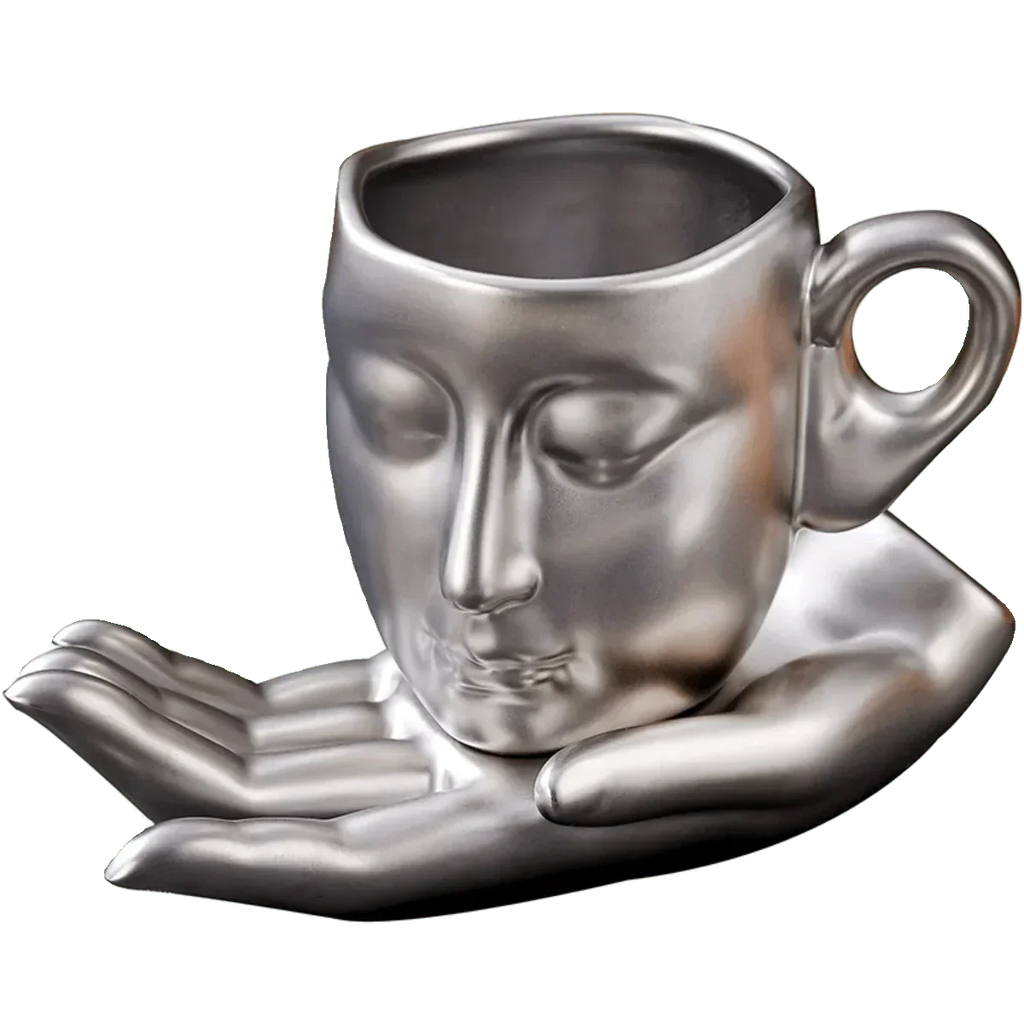 Minimalist Face-Shaped Coffee Cup Set with Tray and Spoon