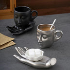 Minimalist Face-Shaped Coffee Cup Set with Tray and Spoon