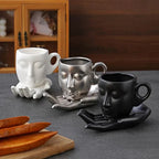 Minimalist Face-Shaped Coffee Cup Set with Tray and Spoon