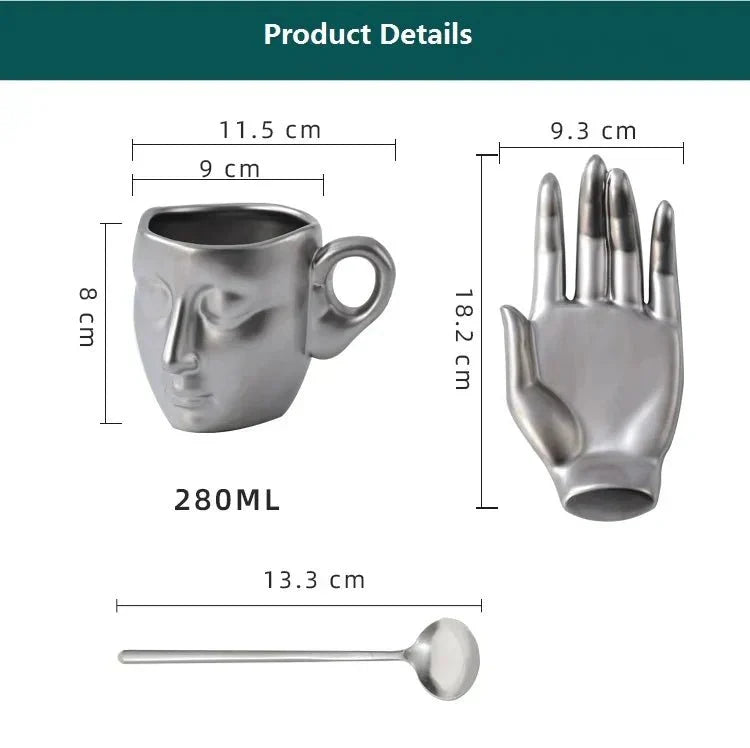Minimalist Face-Shaped Coffee Cup Set with Tray and Spoon