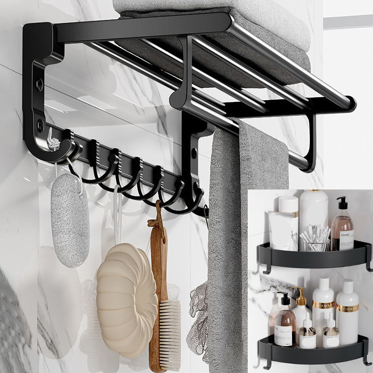 Modern Aluminium Bathroom Accessory Set – Matte Black Shelf, Towel Holder & Paper Holder