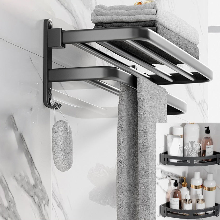 Modern Aluminium Bathroom Accessory Set – Matte Black Shelf, Towel Holder & Paper Holder