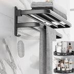 Modern Aluminium Bathroom Accessory Set – Matte Black Shelf, Towel Holder & Paper Holder