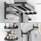Modern Aluminium Bathroom Accessory Set – Matte Black Shelf, Towel Holder & Paper Holder