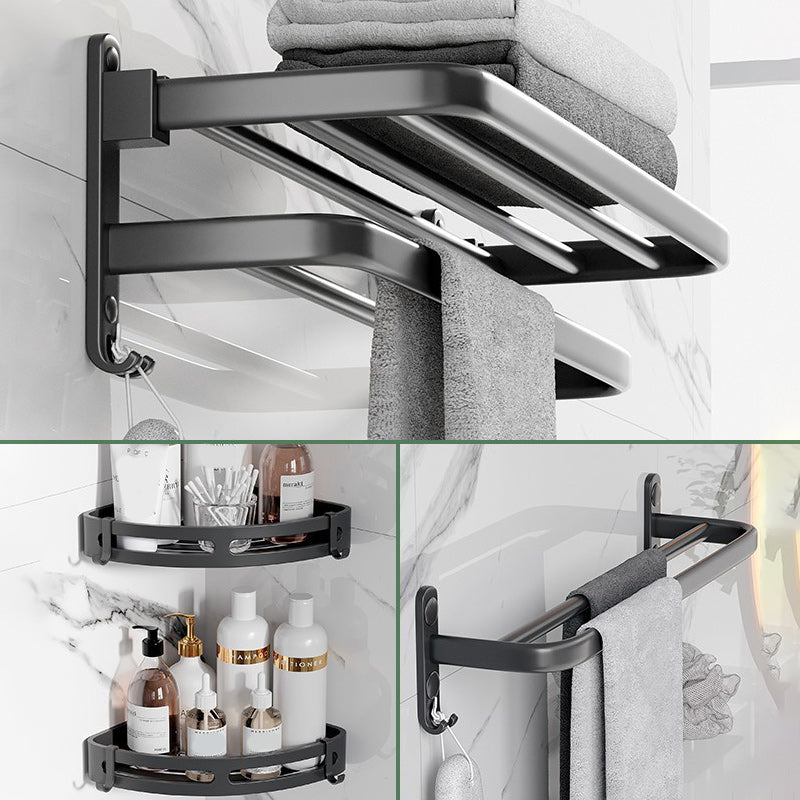 Modern Aluminium Bathroom Accessory Set – Matte Black Shelf, Towel Holder & Paper Holder