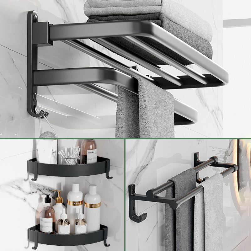 Modern Aluminium Bathroom Accessory Set – Matte Black Shelf, Towel Holder & Paper Holder
