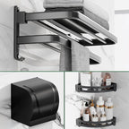Modern Aluminium Bathroom Accessory Set – Matte Black Shelf, Towel Holder & Paper Holder