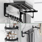 Modern Aluminium Bathroom Accessory Set – Matte Black Shelf, Towel Holder & Paper Holder